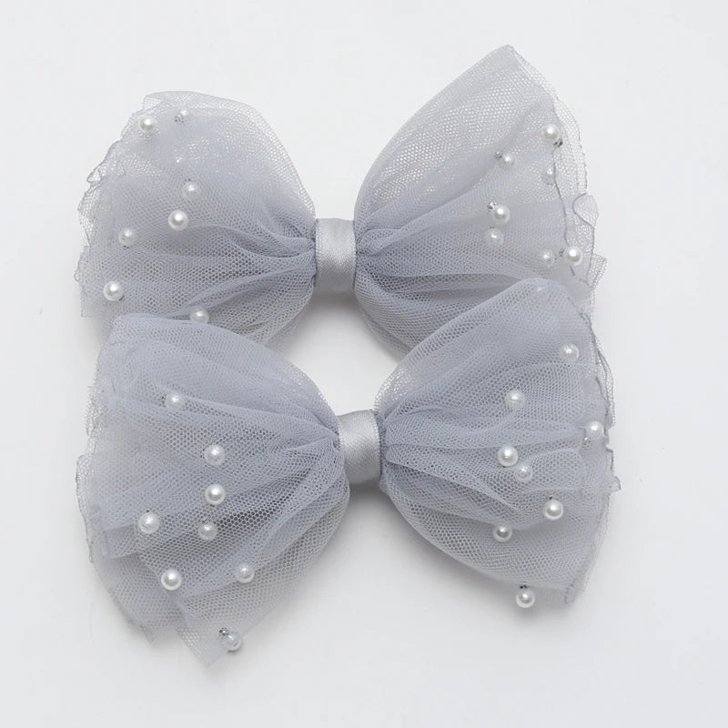 2 Piece 5CM Gauze Hair Clips  Imitation Pearl  Hair Bows Hairpins Lace Bowknot Hairgrips Princess Headwear Hair Accessories
