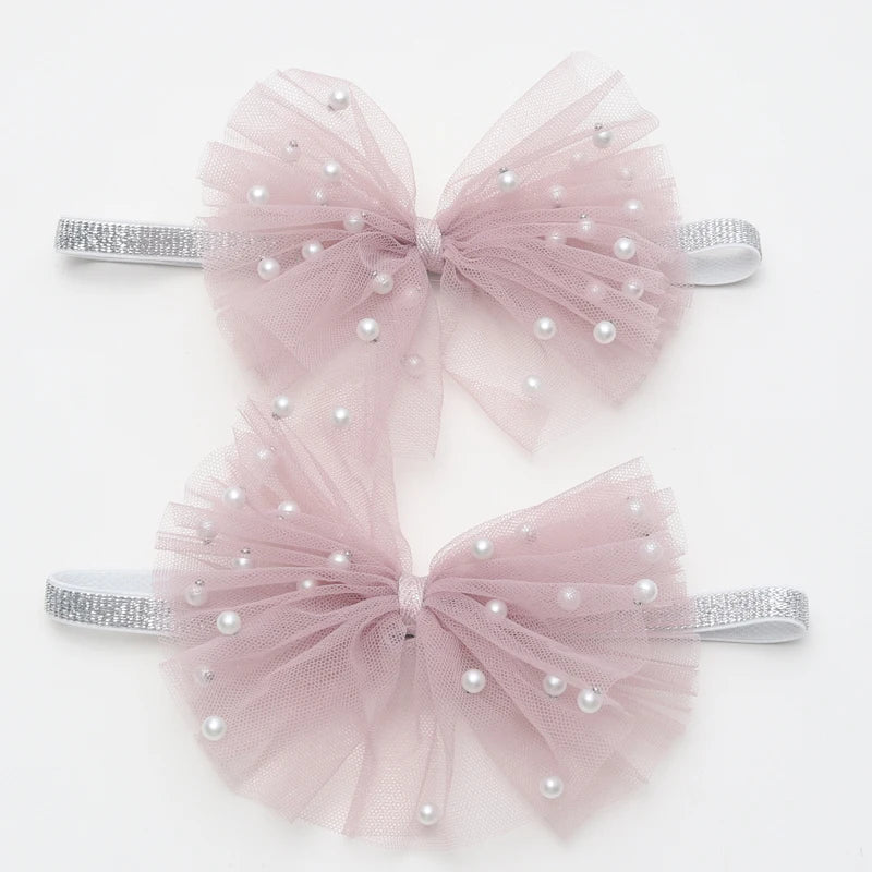 2 Piece 5CM Gauze Hair Clips  Imitation Pearl  Hair Bows Hairpins Lace Bowknot Hairgrips Princess Headwear Hair Accessories